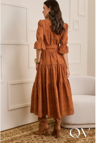 VESTIDO EM LAISE  MAX MIDI CARAMELO - JANY PIM
