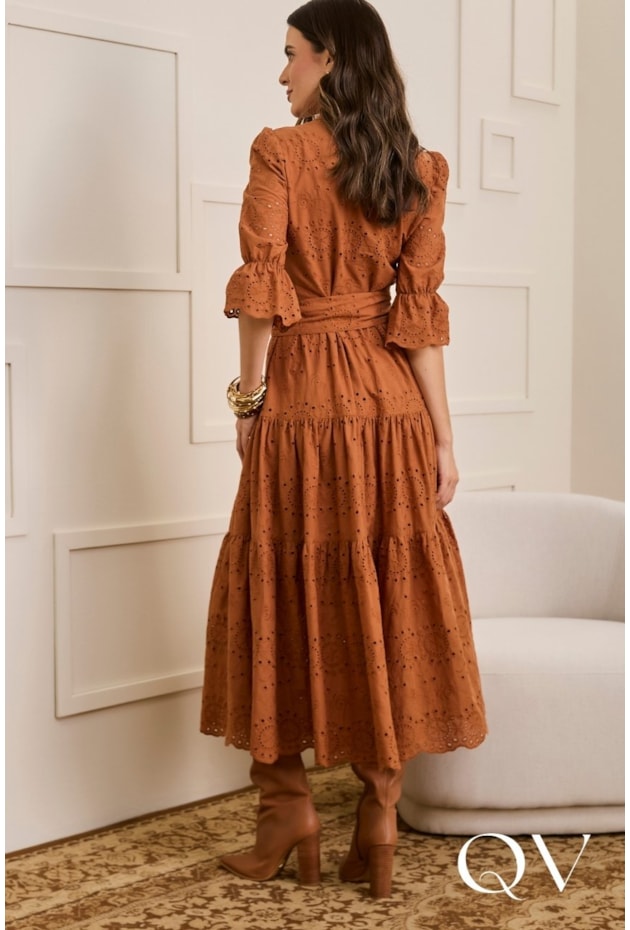 VESTIDO EM LAISE  MAX MIDI CARAMELO - JANY PIM