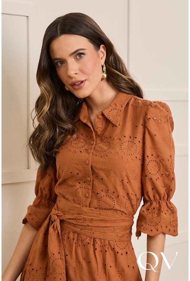 VESTIDO EM LAISE  MAX MIDI CARAMELO - JANY PIM