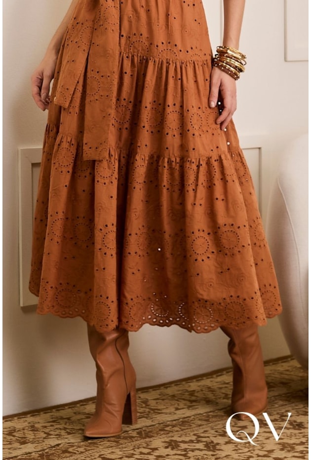 VESTIDO EM LAISE  MAX MIDI CARAMELO - JANY PIM