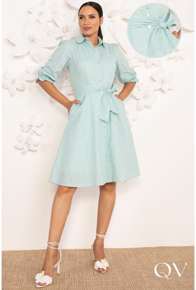 VESTIDO EM LAISE VERDE ÁGUA - LEKAZIS VESTIDO EM LAISE VERDE ÁGUA - LEKAZIS