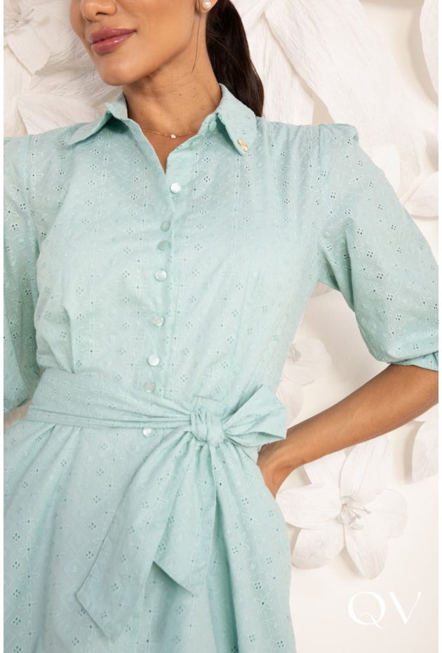 VESTIDO EM LAISE VERDE ÁGUA - LEKAZIS VESTIDO EM LAISE VERDE ÁGUA - LEKAZIS