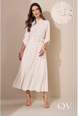 VESTIDO EM LINHÃO CAMISARIA OFF WHITE - JANY PIM VESTIDO EM LINHÃO CAMISARIA OFF WHITE - JANY PIM