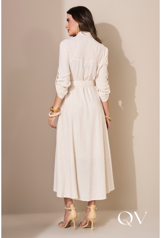 VESTIDO EM LINHÃO CAMISARIA OFF WHITE - JANY PIM