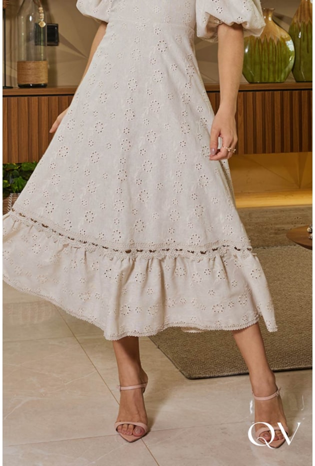 VESTIDO EM LINHO BORDADO MIDI CREME - DOCE MARIA VESTIDO EM LINHO BORDADO MIDI CREME - DOCE MARIA