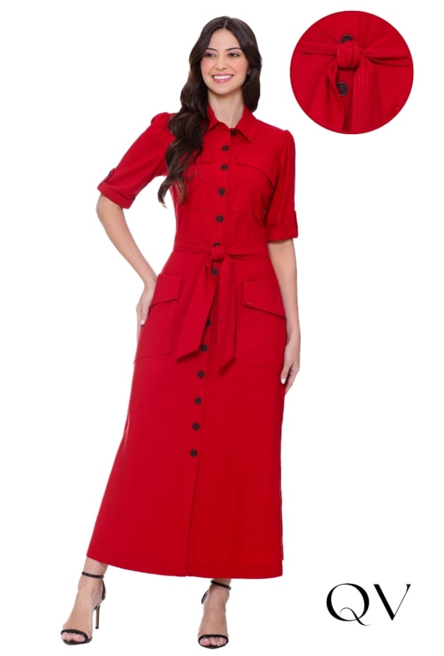 VESTIDO EM LINHO CHEMISE POLO VERMELHO - HAPUK