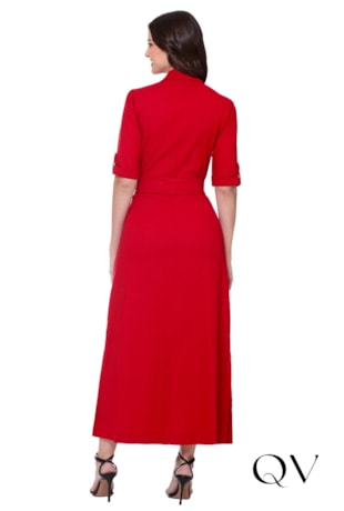 VESTIDO EM LINHO CHEMISE POLO VERMELHO - HAPUK