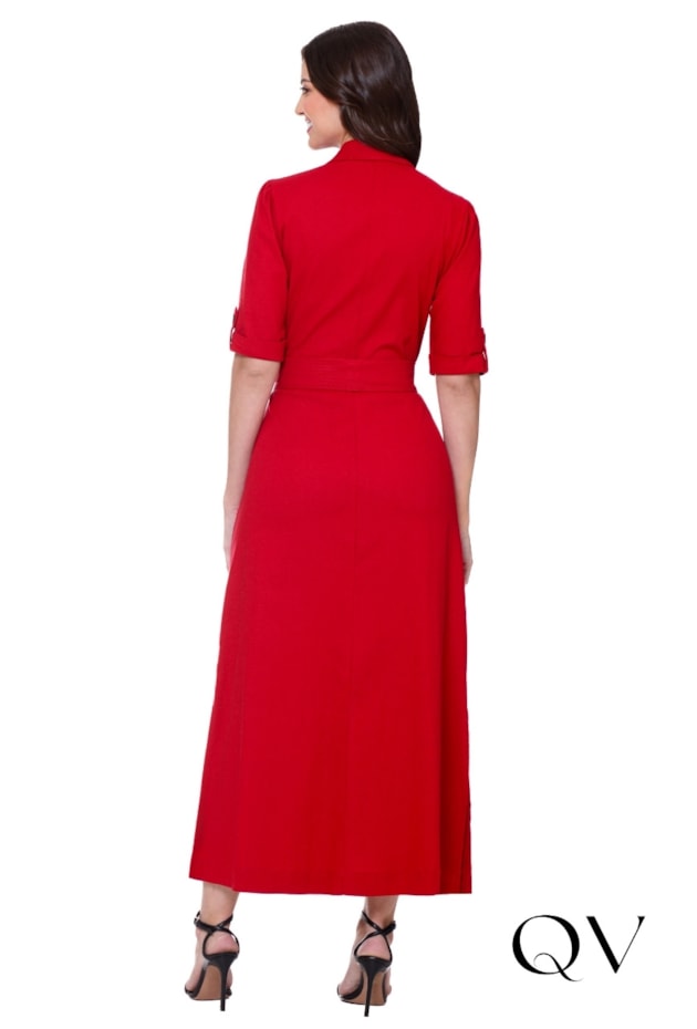 VESTIDO EM LINHO CHEMISE POLO VERMELHO - HAPUK