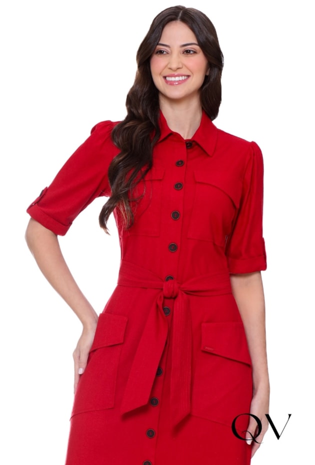 VESTIDO EM LINHO CHEMISE POLO VERMELHO - HAPUK