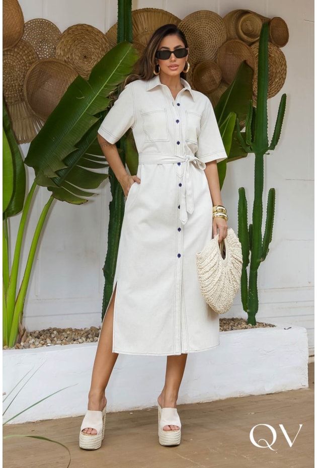 Luzia Fazzolli Vestidos Chemisier VESTIDO TRICOLINE CHEMISE