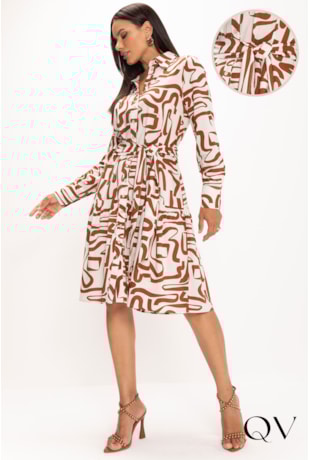 VESTIDO EM LINHO ESTAMPA ABSTRATO CRU - LEKAZIS