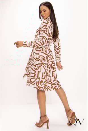 VESTIDO EM LINHO ESTAMPA ABSTRATO CRU - LEKAZIS