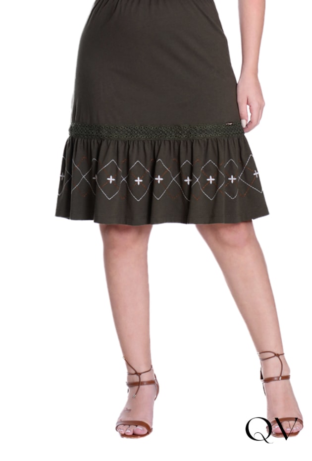 VESTIDO EM MALHA ALGODÃO BORDADO INDUSTRIAL VERDE MILITAR - HAPUK