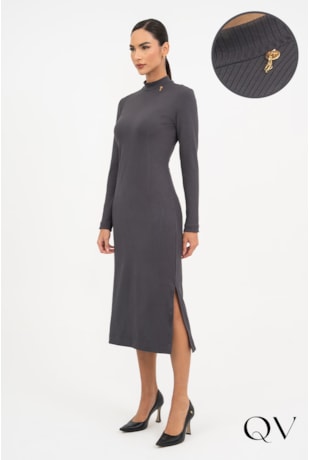 VESTIDO EM MALHA CANELADA CINZA - VIA TOLENTINO