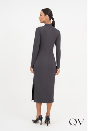 VESTIDO EM MALHA CANELADA CINZA - VIA TOLENTINO