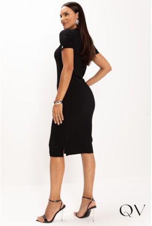 VESTIDO EM MALHA CANELADA GOLA ARREDONDADA PRETO - LEKAZIS VESTIDO EM MALHA CANELADA GOLA ARREDONDADA PRETO - LEKAZIS