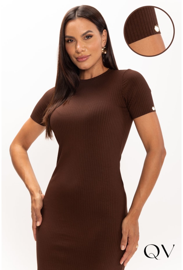 VESTIDO EM MALHA CANELADA MARROM - LEKAZIS
