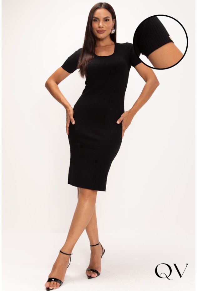 VESTIDO EM MALHA CANELADA PRETO - LEKAZIS