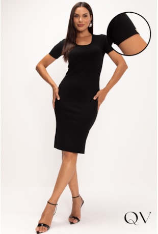 VESTIDO EM MALHA CANELADA PRETO - LEKAZIS
