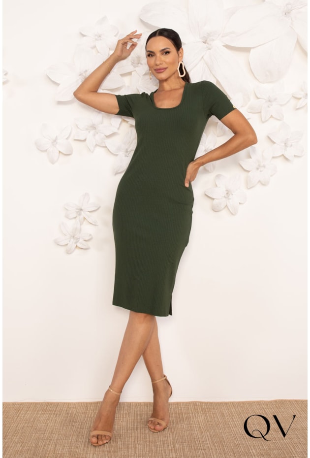 VESTIDO EM MALHA CANELADA VERDE - LEKAZIS VESTIDO EM MALHA CANELADA VERDE - LEKAZIS