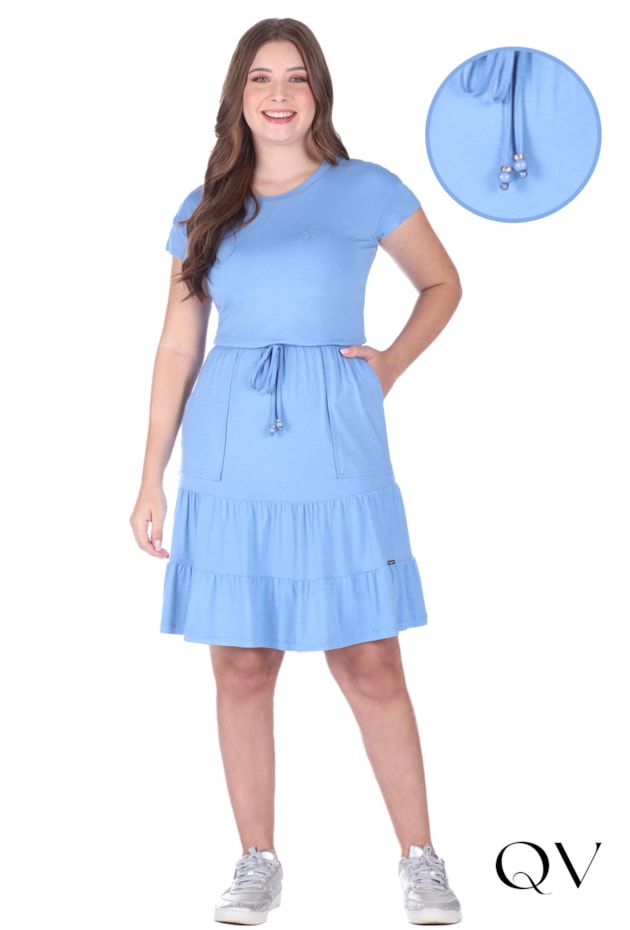 VESTIDO EM MALHA COM ELÁSTICO INTERNO AZUL - HAPUK