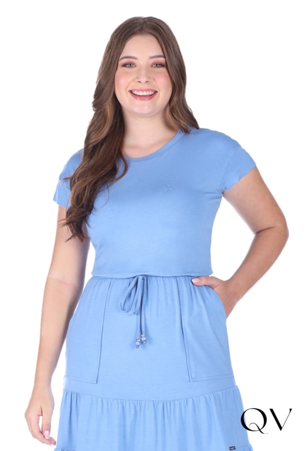 VESTIDO EM MALHA COM ELÁSTICO INTERNO AZUL - HAPUK