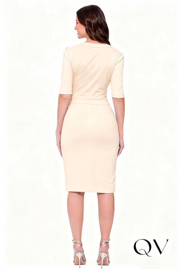 VESTIDO EM MALHA CREPE ZÍPER FRONTAL BEGE - HAPUK