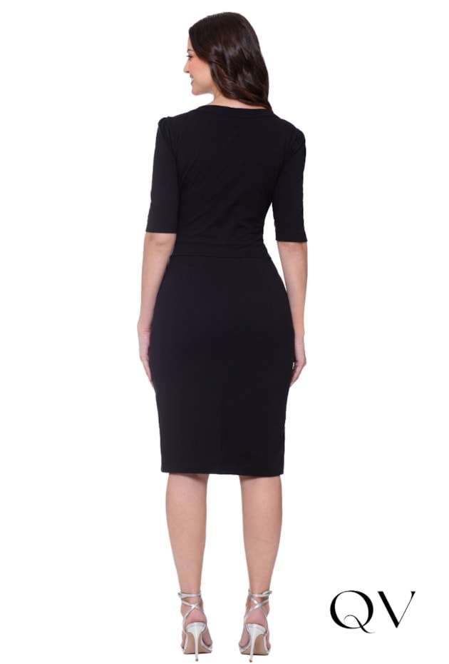 VESTIDO EM MALHA CREPE ZÍPER FRONTAL PRETO - HAPUK