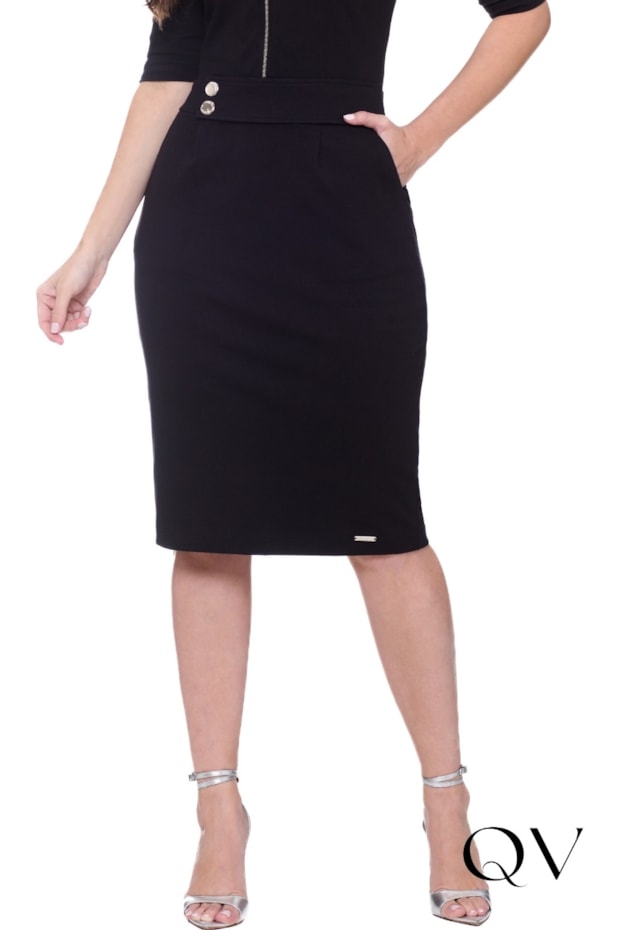 VESTIDO EM MALHA CREPE ZÍPER FRONTAL PRETO - HAPUK