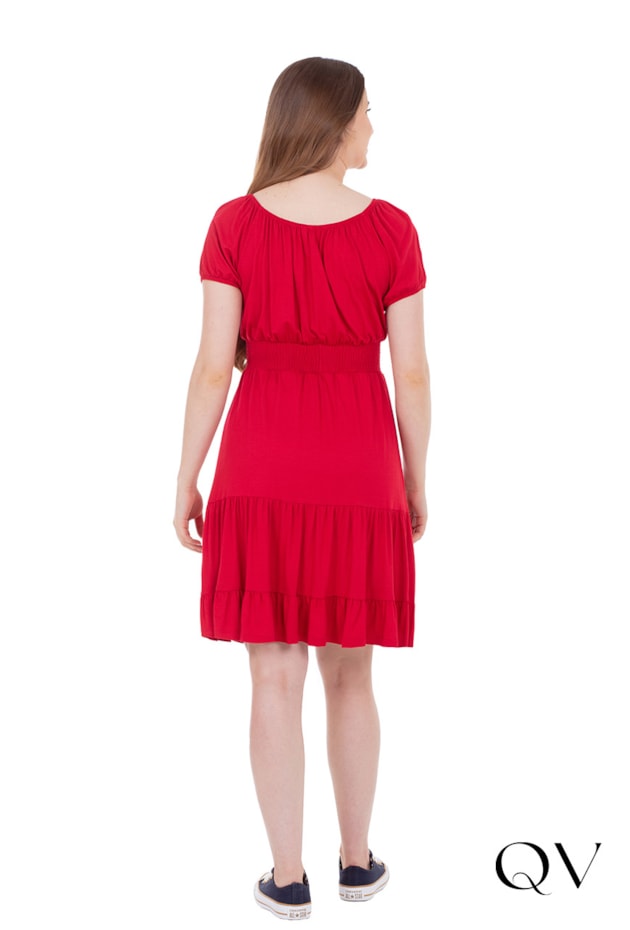 VESTIDO EM MALHA DECOTE COM ELÁSTICO VERMELHO - HAPUK