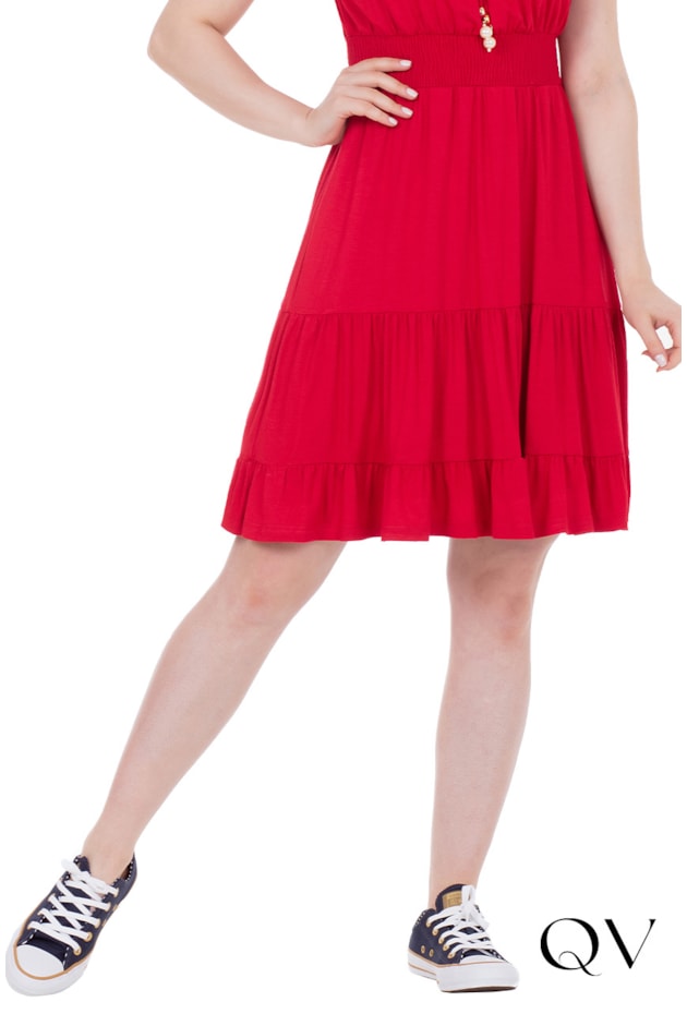 VESTIDO EM MALHA DECOTE COM ELÁSTICO VERMELHO - HAPUK