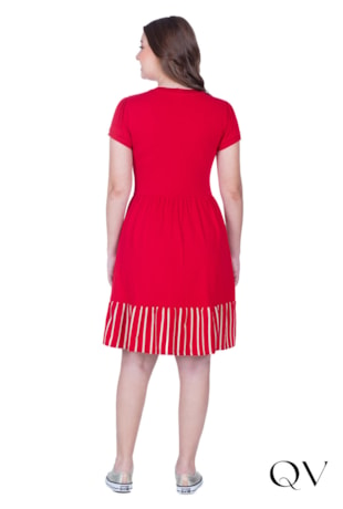 VESTIDO EM MALHA LISA E LISTRADA VERMELHO - HAPUK