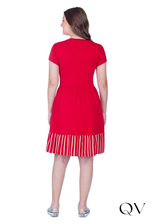 VESTIDO EM MALHA LISA E LISTRADA VERMELHO - HAPUK