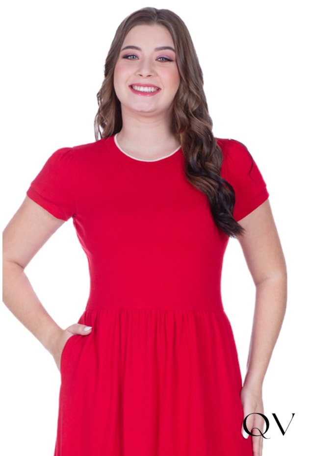 VESTIDO EM MALHA LISA E LISTRADA VERMELHO - HAPUK