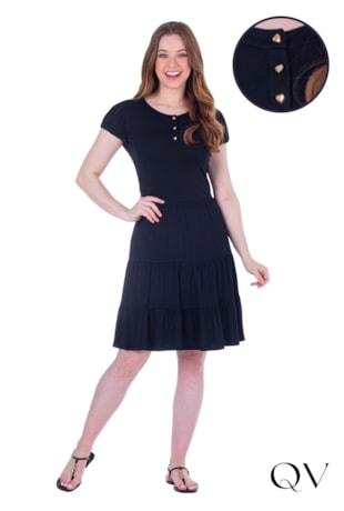 VESTIDO EM MALHA MANGAS BALONÊ PRETO - HAPUK