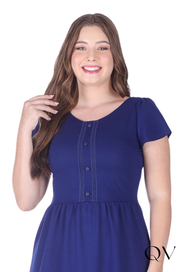 VESTIDO EM MALHA MANGAS GODÊ AZUL - HAPUK