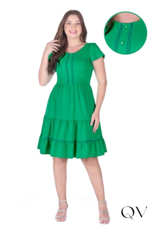 VESTIDO EM MALHA MANGAS GODÊ VERDE - HAPUK