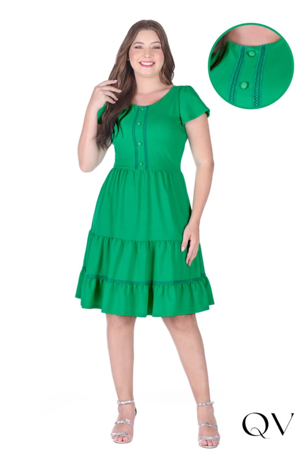 VESTIDO EM MALHA MANGAS GODÊ VERDE - HAPUK