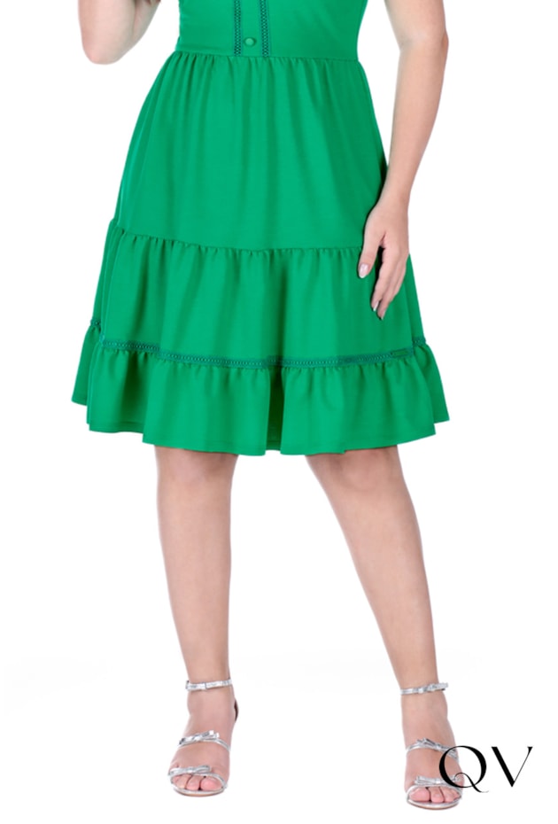 VESTIDO EM MALHA MANGAS GODÊ VERDE - HAPUK