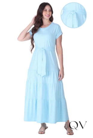 VESTIDO EM MALHA PIMA RIBANA COM RECORTES AZUL - HAPUK