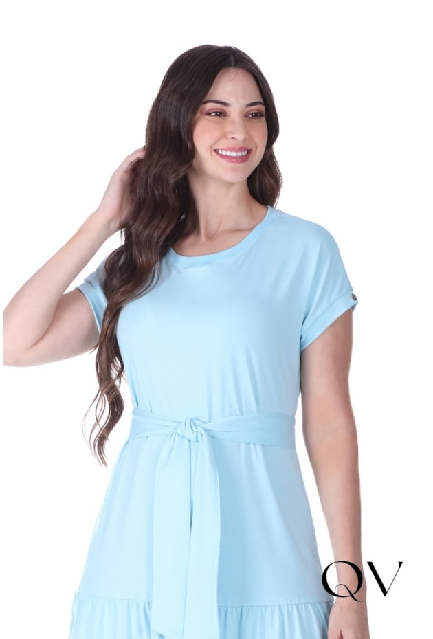 VESTIDO EM MALHA PIMA RIBANA COM RECORTES AZUL - HAPUK