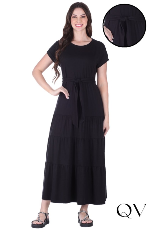 VESTIDO EM MALHA PIMA RIBANA COM RECORTES PRETO - HAPUK