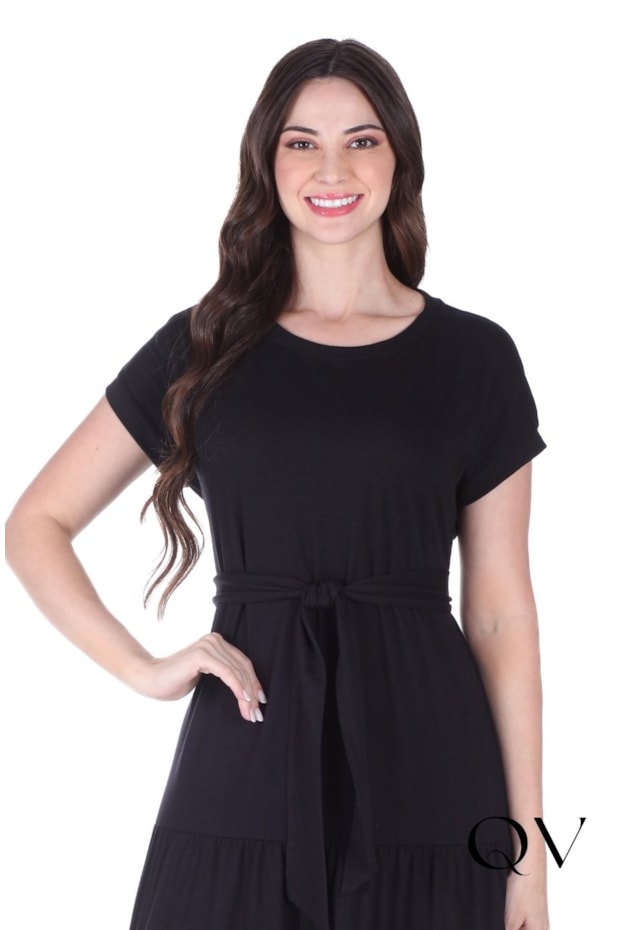 VESTIDO EM MALHA PIMA RIBANA COM RECORTES PRETO - HAPUK