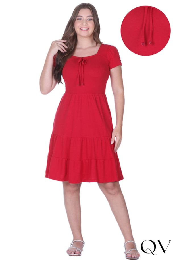 VESTIDO EM MALHA PIQUET BORDADO MANUAL VERMELHO - HAPUK