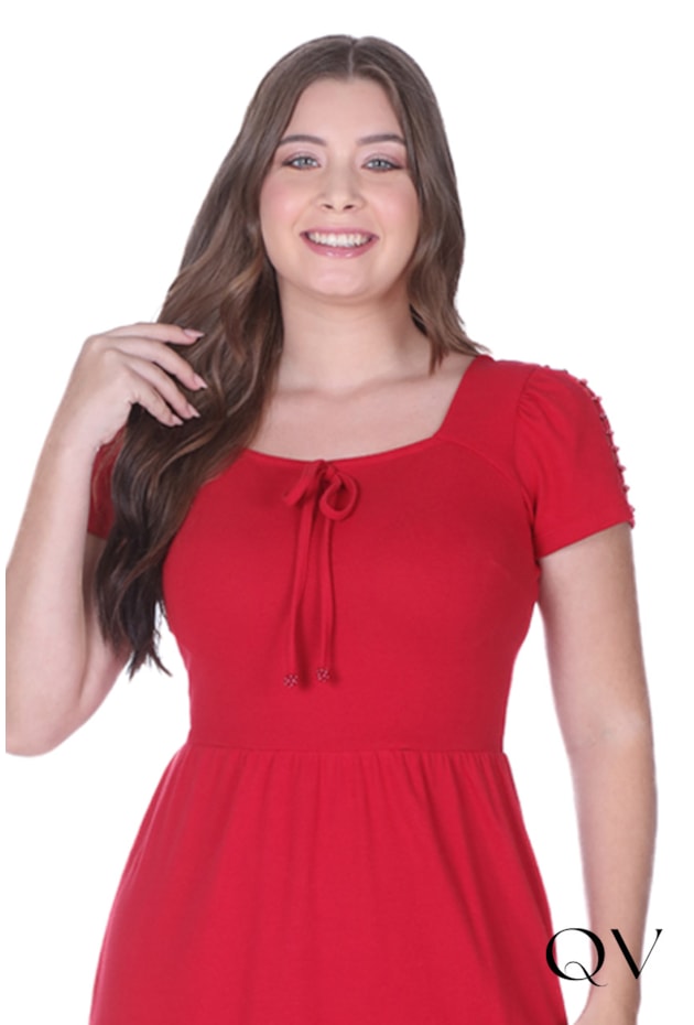 VESTIDO EM MALHA PIQUET BORDADO MANUAL VERMELHO - HAPUK