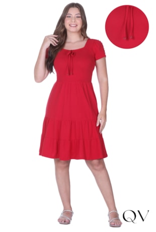 VESTIDO EM MALHA PIQUET BORDADO MANUAL VERMELHO - HAPUK