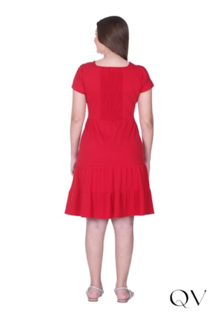 VESTIDO EM MALHA PIQUET BORDADO MANUAL VERMELHO - HAPUK