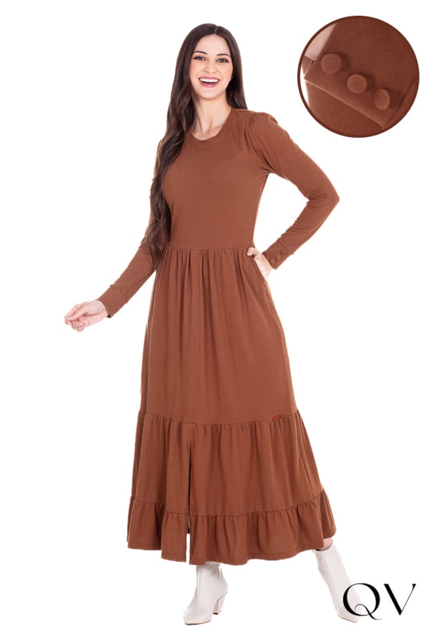 VESTIDO EM MALHA PIQUET LONGUETE MARROM - HAPUK VESTIDO EM MALHA PIQUET LONGUETE MARROM - HAPUK