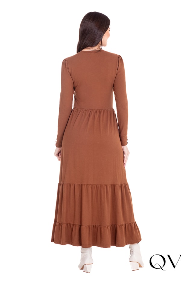VESTIDO EM MALHA PIQUET LONGUETE MARROM - HAPUK VESTIDO EM MALHA PIQUET LONGUETE MARROM - HAPUK