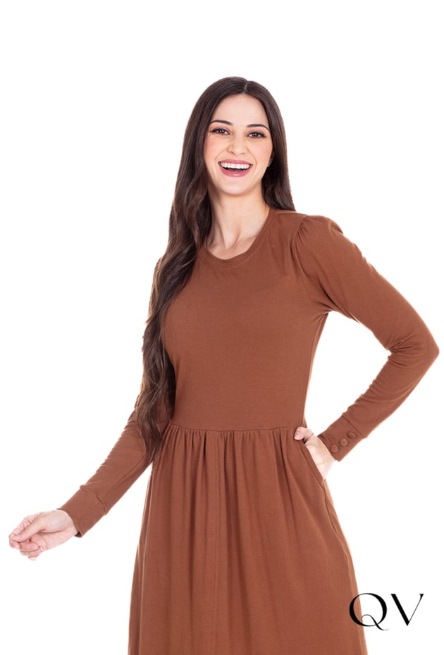 VESTIDO EM MALHA PIQUET LONGUETE MARROM - HAPUK VESTIDO EM MALHA PIQUET LONGUETE MARROM - HAPUK